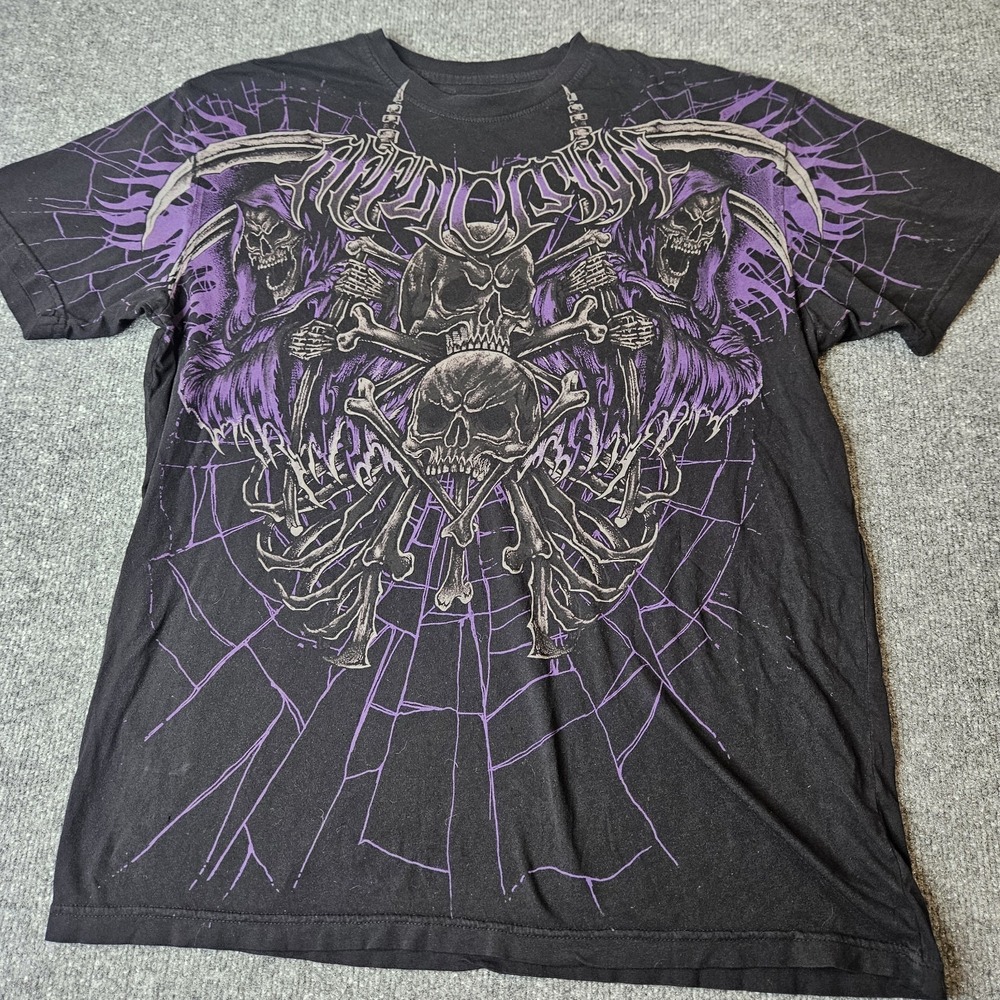 Affliction Mens Tshirt Size XL Graphic Print Darkness Falls Mall Goth Streetwear - Picture 2 of 6